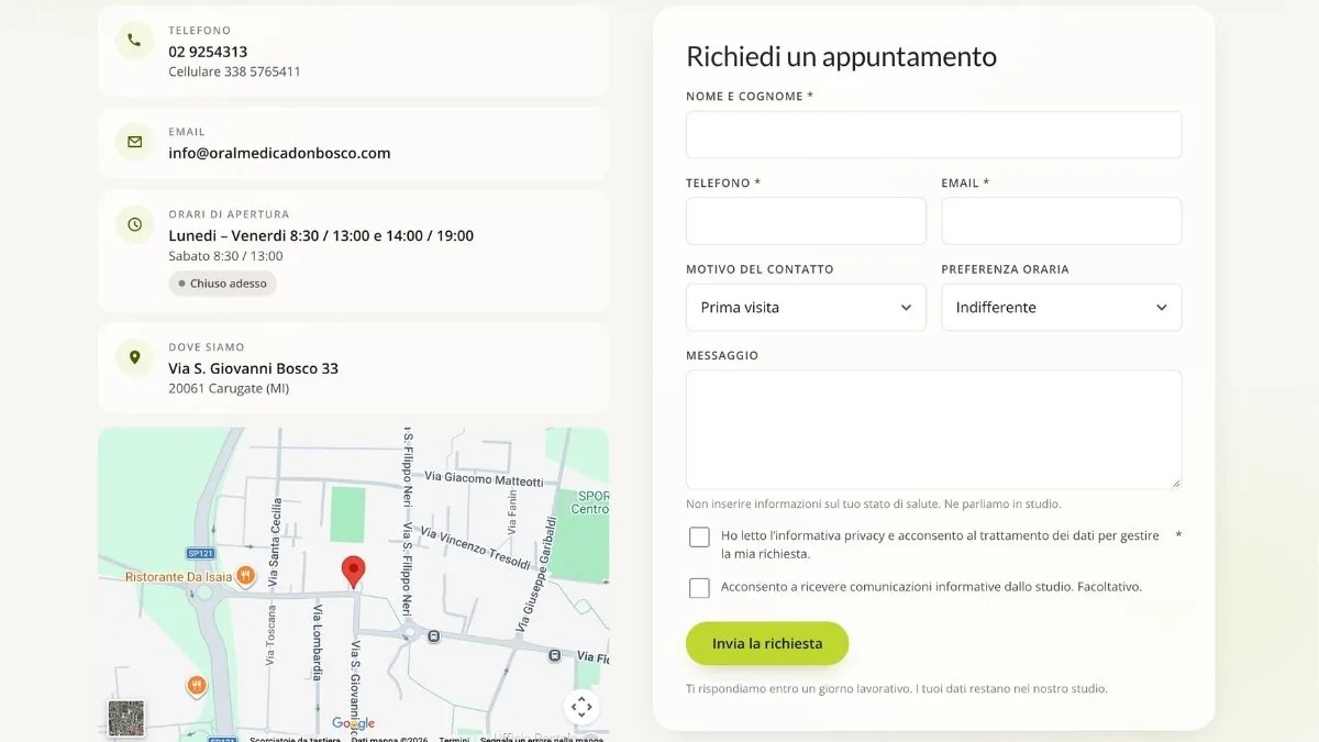 Schermata 8 del sito di Oral Medica Don Bosco