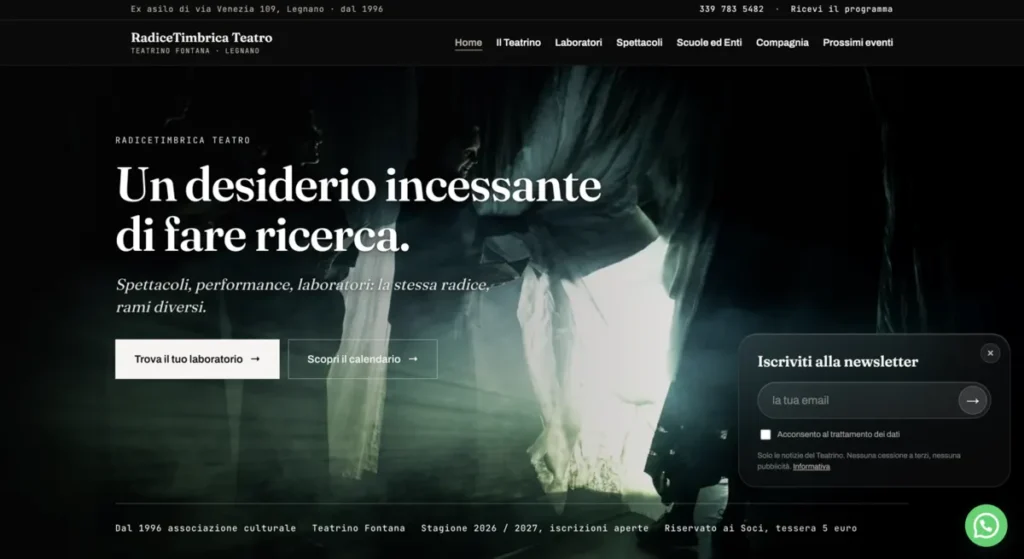 Sito web RadiceTimbrica Teatro, restyling completo per il teatro di ricerca di Legnano