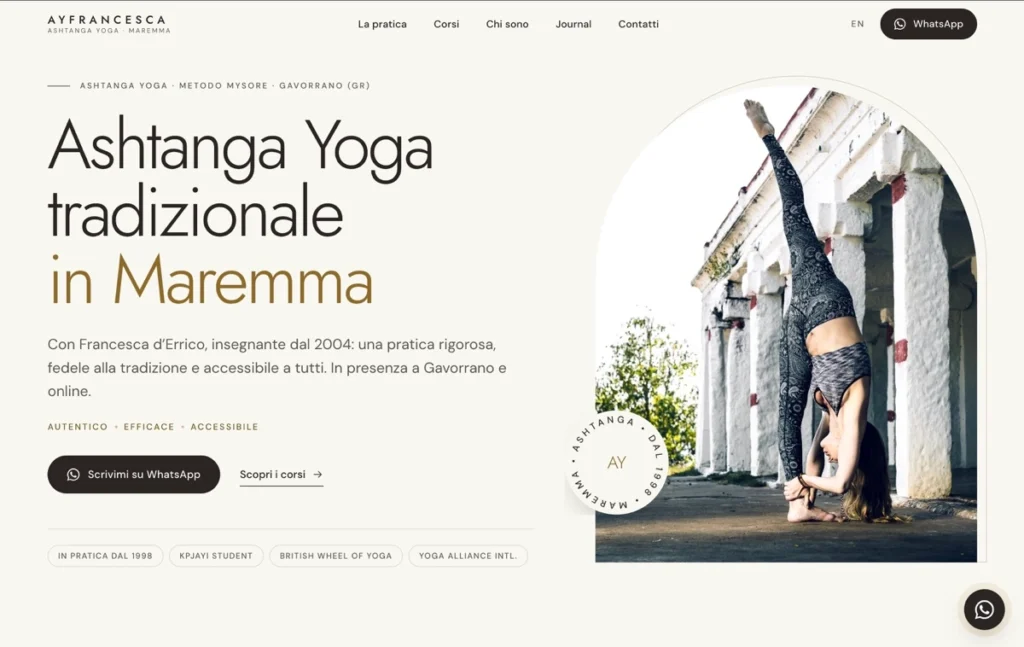 Sito web Ay Francesca, insegnante di yoga con lezioni private