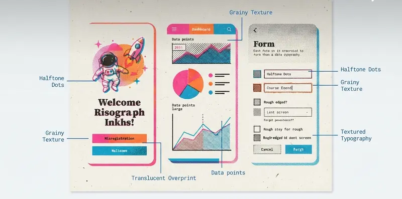 Esempio di interfaccia in stile Risograph